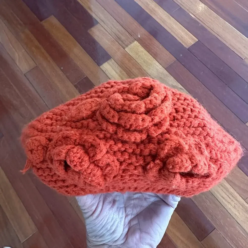 Zara Kids Girls French Beret Knit Fall Rust Orange Hat Rosettes Madeline